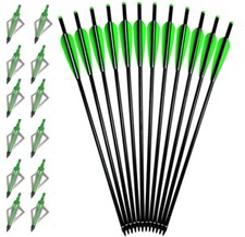 12X 18/20" Archery Crossbow Bolts Aluminum Arrows + 12X 100gr Broadheads Hunting