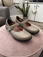Hotter Comfort Concept Shake Muted Grey Leather Mary Jane Flats NEW Uk 6 Eu 39