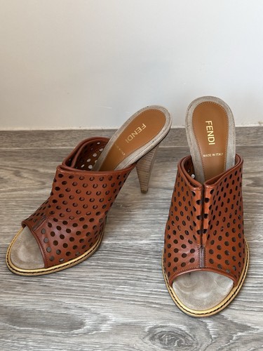 Vintage brown fendi heel mules - brown,
