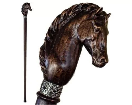 Carved horse walking stick - carved,