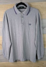 Fred Perry Polo Shirt Mens Size 44" Grey Long Sleeve Made In Italy Vintage