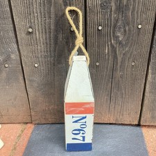 ￼ Home DecorNauticalBlue White Red Wooden Rope Hanging Seaside Fishing Buoy