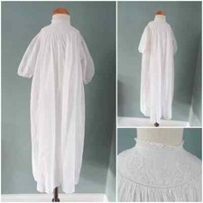 Antique Babys Dress Gown Victorian Edwardian Floral Embroidered Cotton Lace