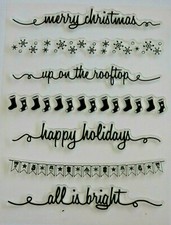 7 Clear Acrylic CHRISTMAS Stamps Stars Phrases Borders Sheet 16cm h.  x 12cm w.