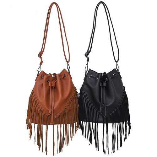 Leather bucket with tassel - leather,
