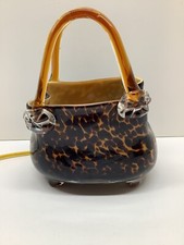 Vintage Murano style hand blown purse lamp amber Leopard print table lamp 9.5”