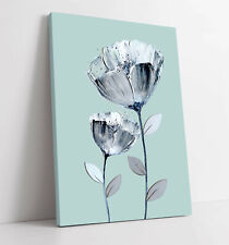 BEAUTIFUL CANVAS ART DUCK EGG BLUE GREY WHITE FLOWERS PAINTING ZEN PICTURE PRINT