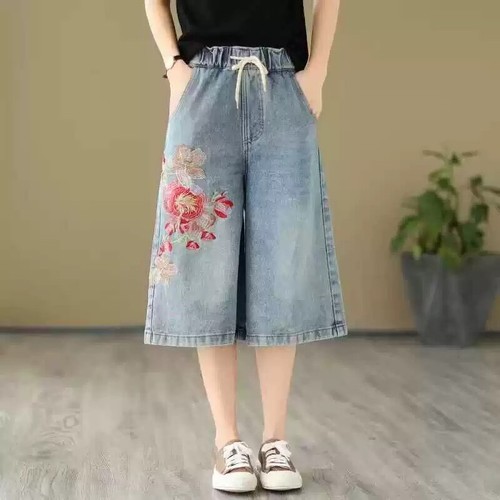 Lady denim shorts knee length - denim,