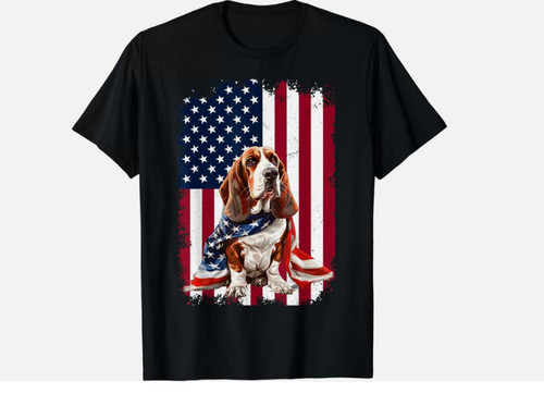 Basset hound american - american, flag