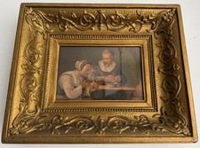 Antique print /engraving Dutch style figures in gilded frame