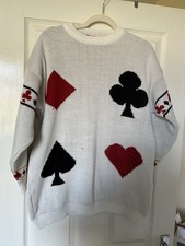 Made in the uk vintage Lahlah cards/poker/joker white jumper no size see pics