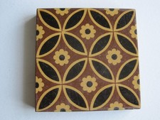 ANTIQUE VICTORIAN E. SMITH 6" GLAZED FLOOR TILE W/INTERLOCKING CICLES C1883-93