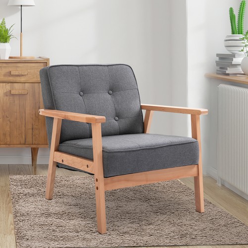 Linen armchair rubber wood - linen, w/