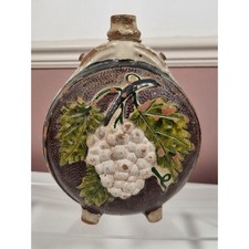 Vintage Pottery Water Canteen Flask with grapes, Redware Wine or Water Canteen