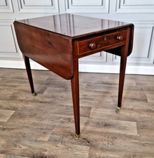 Antique Mahogany Pembroke Table - George III Solid Wood Drop Leaf Sofa Supper