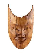 Hand-Carved Wooden Abstract Mask, Wall Plaque, Unique Brown Home Decor Art Wood