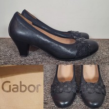 Gabor Court Shoes Heels Black Slip On Plait Detail Womens Size 6.5