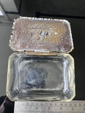 Vintage Glass And Brass Jewellery Trinket Box Ship Logo