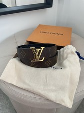Louis Vuitton Double Sided Belt Women’s Black and Monogram Leather Gold Buckle