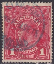 AUST KGV 1d RED SWk. 'BLUE CDS'. USED. (L619)