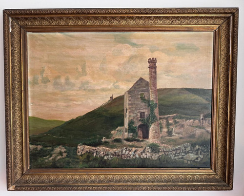 Antique large oil - , painting