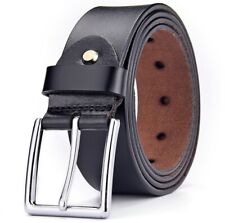 Mens Genuine Leather Belt Belts Real New Buckle For Trouser Jeans Black Brown