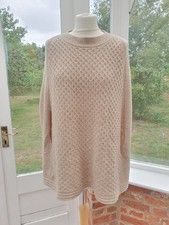 Laura Ashley Wool & Yak Cable Knit Poncho Cape Size L Beige Cosy