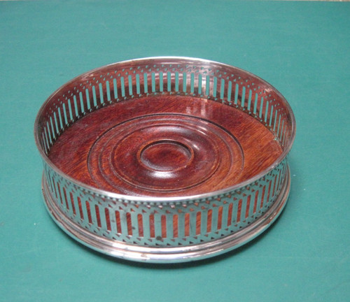 Silver plate oak bottle - &,