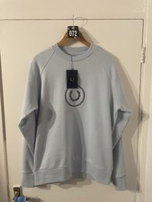 Fred Perry Mens Reverse Panel Circle Branded Sweatshirt Light Ice Large BNWT
