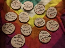 12 IMPERFECT Log Slice Coasters - 7 Leaves Are Falling & 5 Autumn Leaves Pumpkin