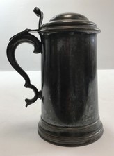 Pewter Tankard with Lid & Glass Bottom-James Dixon & Son’s 482/FS