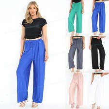 Womens Crinkle Pleated Wide