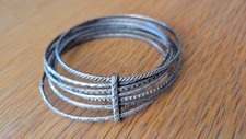 Tribal Engraved Slave Vintage  Bangle Bracelet Set Silver Tone Seven Tiered 
