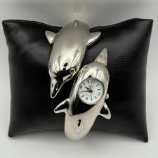 Carvel Ladies Dolphin Bangle Watch Quartz Silver Tone Working 20mm 5.5 Inches