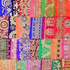 Wide Sari Trim Swatches 12 Pieces | 6” Borders, Trimmings, Boho Embellishments