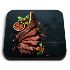 1x Square Fridge MDF Magnet Tasty Steak Meat Chef Cafe Beef #52235