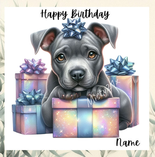 Personalised staffy card - personalised,