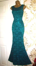 QUIZ Size 14 Lace Green Sequin Maxi Long Evening Party Dress Gown