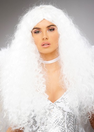 Womens long white curly - white,