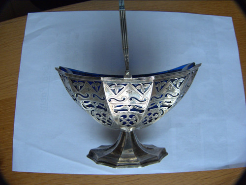 Silver bonbon dish with blue - silver,