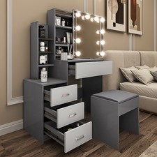 Dressing Table With Led Mirror Drawers Stool Set Makeup Desk Vanity Table Lights