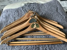 Rare Vintage 6 Wooden Coat Suit Hangers With Sprung Trouser Rod