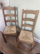 2 x Wooden Solid Oak Dining Chairs Kitchen