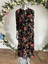 JOULES Brooke Midi Dress Size 8 10 12 14 16 & 22 Black Floral Tiered Frill PA32