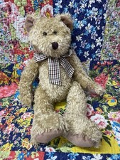 Matalan Beige Teddy Bear Soft Toy 17” Traditional Style With Checked Bow VGC