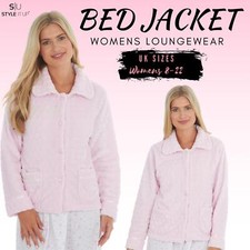 Womens Textured Bed Jacket Plush Ladies Soft Fleece Button Nightwear Loungewear