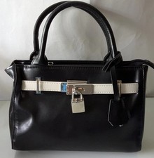 BLACK & WHITE ZIP TOP SMALL " LOCK IT "  HANDBAG  by AVON