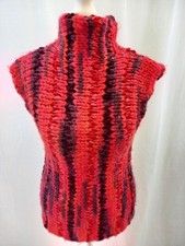 Kenzo Red Purple Chunky Knit & Ribbon Top High Neck Sleeveless Size M VGC 