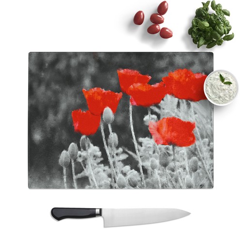 Red poppy field art glass - red,
