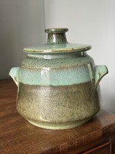 VINTAGE 1970s IDEN POTTERY Rye green glazed pottery casserole dish pot with lid